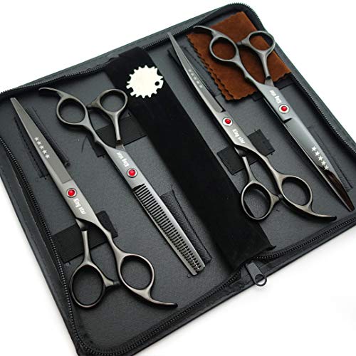 KINGSTAR 7.0in Titanium Dog Grooming Scissors Set Bright Black - Professional 4pcs