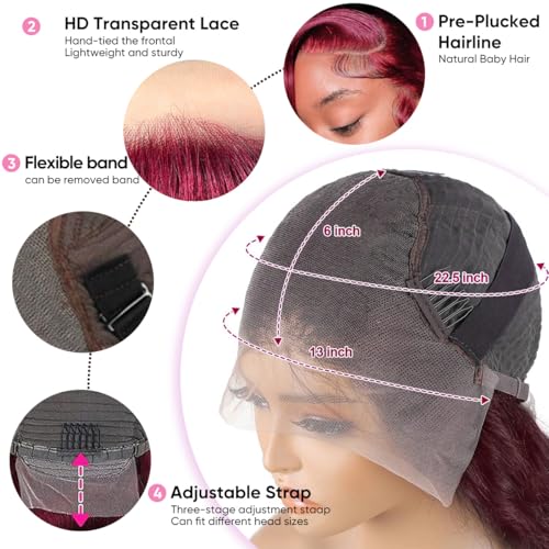 99J Burgundy Body Wave Lace Front Wig - 22 Inch Human Hair