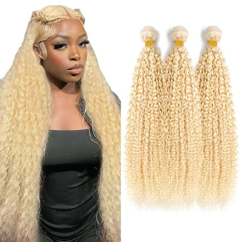 613 Blonde Kinky Curly Hair Bundles - 3 Pcs 18 Inch Virgin