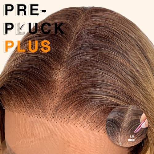 BlackSwern T1B/27 Ombre Honey Blonde 13x6 Synthetic Lace Front Wig,HD 13x6 Lace Frontal Wig Brown To Honey Blonde Pre-Plucked,26inch Body Wave Wigs 200 Density,Pre-Plucked PLUS 1.5¡¯¡¯ Hairline