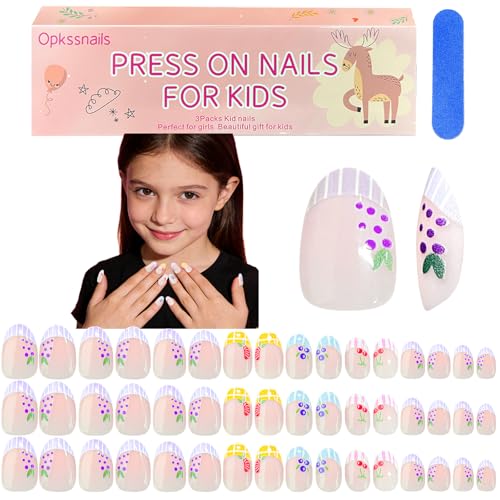 96Pcs Press on Nails for Kids - Colorful French Tip Nail Kit