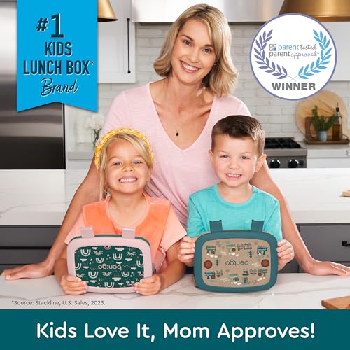 Bentgo Kids Prints Leak-Proof, 5-Compartment Bento-Style Kids Lunch Box - Ideal Portion Sizes for Ages 3-7, Durable, Drop-Proof, Dishwasher Safe, & Made with BPA-Free Materials (Trains)