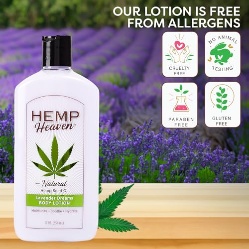 Hemp Heaven Moisturizing Body Lotion - Lavender Dreams scent made with Natural Hemp Seed Oil, For Men & Women, 12 oz