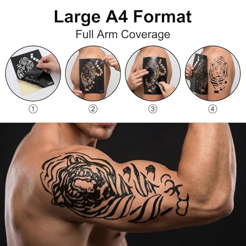 Tribal Tattoo Stencils Kit - 10 Large Designs, 5 A4 Sheets