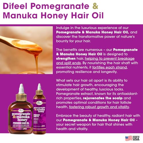 Difeel Pomegranate & Manuka Honey Premium Hair Oil 7.1 oz. - Growth Stimulating, Moisturizing & Strengthening Hair Oil for Dry, Damaged Hair