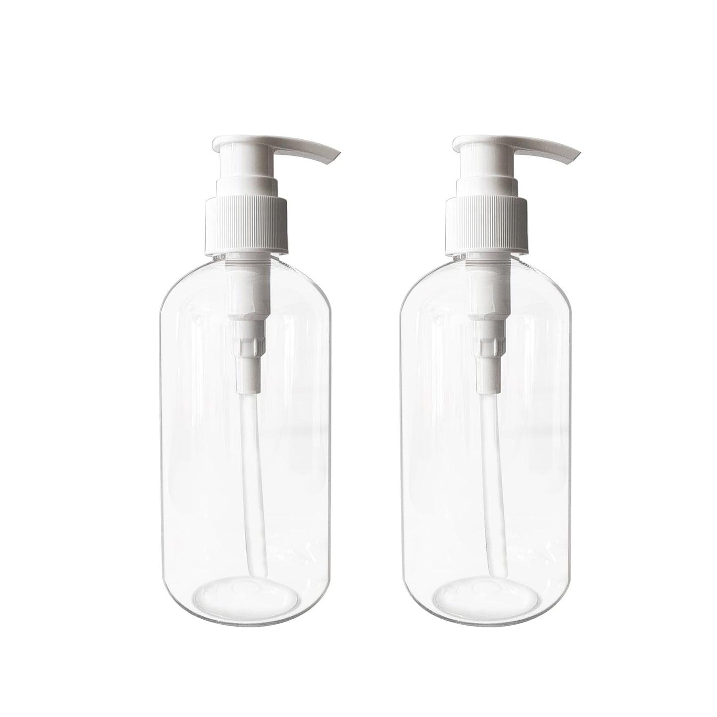 Empty Plastic Bottles with Pump Dispenser, 8 oz, Clear/White, 2 Pack, Refillable Containers for Body Wash, Moisturizer, Face Cream, Liquid Soap