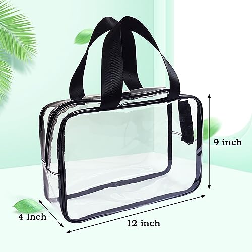 10 Pack 12 x 9 inch Large Clear Makeup Cosmetic Organizer Bag with Handle PVC Plastic Toiletry Pouches with Zipper Transparent Makeup Bag, Plastic Tote Bags for Beach, Traveling