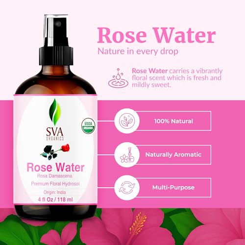 SVA ORGANICS Rose Water Spray, 4 Fl Oz Glass Bottle
