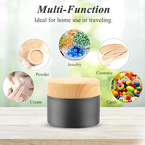12 Pack 50gram/1.7oz Glass Cream Jars Empty Frosted Sample Containers Refillable Cosmetic Jar Vials with Plastic Wood Grain Lid&Inner Liner for Lotion Face Cream Moisturiser Gel Ointment - Black