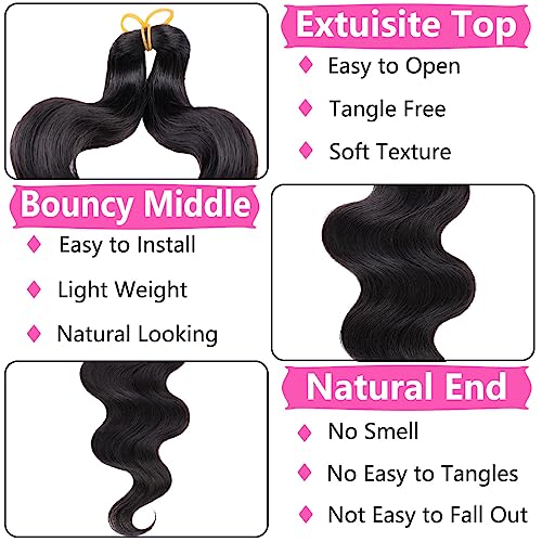COOKOO 24 Inch Body Wave Braiding Hair - 3 Pack Synthetic Extensions