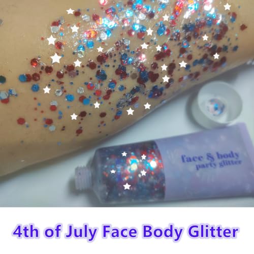 Red White Blue Patriotic Glitter Gel for Face & Body