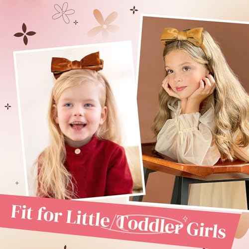 DEEKA Velvet Bow Headband 2 PCS Hair Band Hair Bows with bow Velvet Christmas Hair Accessories for Toddlers Women and Girls (Orange,Gold)