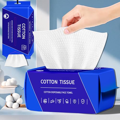 200 Count Disposable Face Towel, Dual-Textured Clean Wipes ? Dry/Wet Use, Ultra-Soft Facial Towels, Lint-Free Face Towel Disposable for Women Cleansing, Makeup, Travel