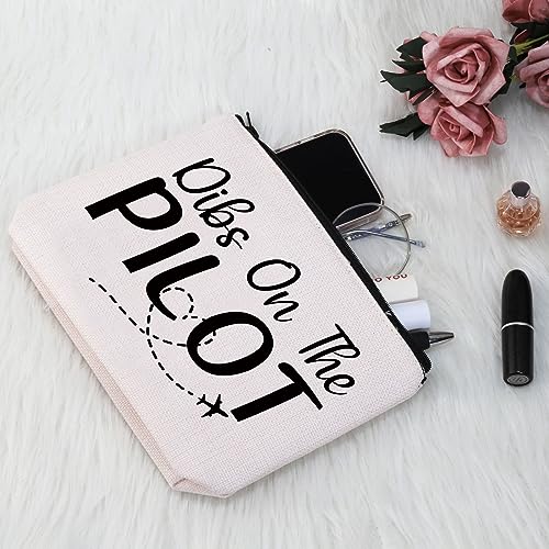 G2TUP Pilot Girlfriend Gift Dibs On The Pilot Makeup Bag Pilot Wife Cosmetic Bag I Love My Pilot Gift (Dibs On The Pilot MB)