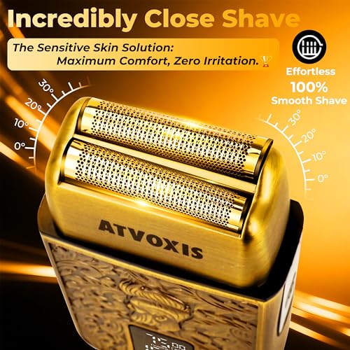 All-Metal Close Shave 3-Speed Foil Shaver for Men: 10,000 RPM Electric Nose & Ear Hair Trimmer Cordless Rechargeable USB-C Fast Charging Charger Included Travel Case (Bronze)
