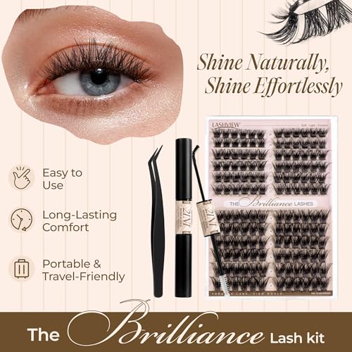 LASHVIEW Lash Extension Kit, False Eyelashes Natural Look Super Thin Band & Soft Lashes with Lash Bond and Seal and Lash Applicator for DIY at Home (56D)