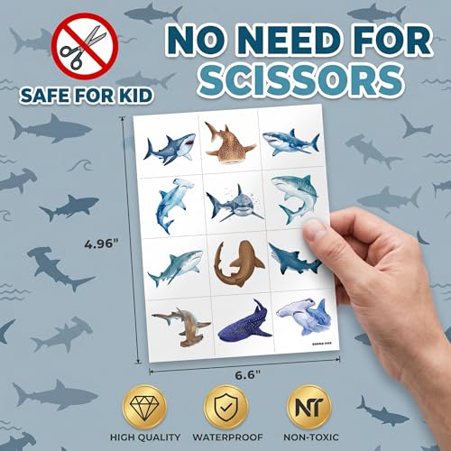 96 Shark Temporary Tattoos for Kids - Ocean Party Favors