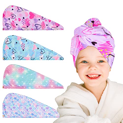 RETON 4 Pack Microfiber Hair Drying Towels with Buttons