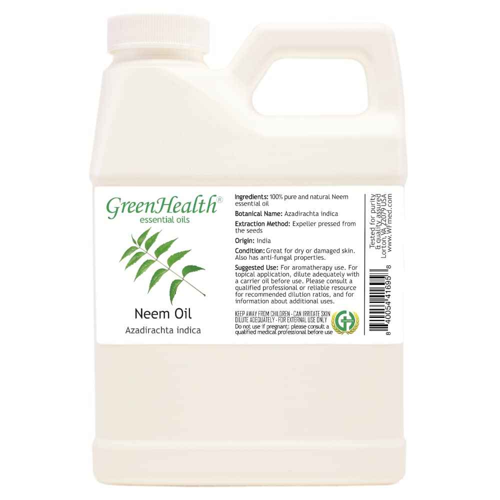 Neem Oil by GreenHealth – 100% Pure Cold Pressed, Unrefined – 16 oz – Natural Oil for DIY, Soap Making, and Crafting