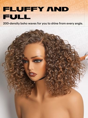 GORGIUS 12-Inch Shaggy Curly Wave Bob Wig - Glueless HD Lace