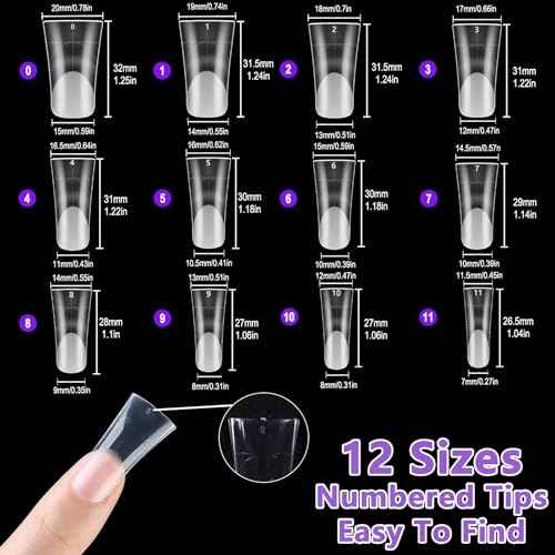 Laza 120pcs Medium Length Duck Nail Tips with Auxiliary Lines 12 Sizes Box-packed Clear Duck Nails Full Cover Wide Nail Tips French False Nail Tips for Acrylic Nails Extension Tips