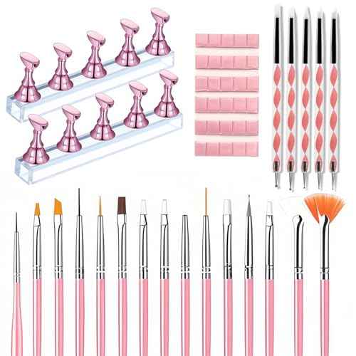 Nail Art Tools Set ? 15 Nail Art Brushes + 5 Dotting Pens with Nail Stand Holder ? Professional Nail Design Kit for DIY Manicure & Salon Use