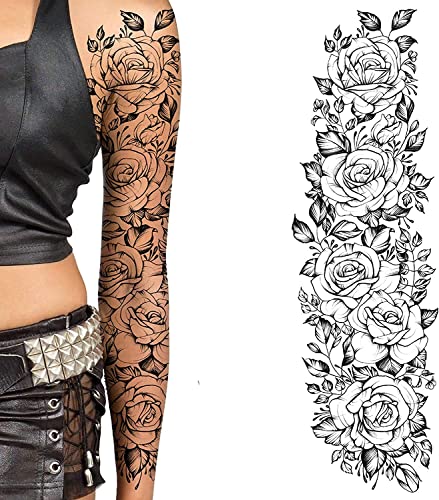 Temporary Tattoo Sleeve - 2 Pack Rose Flower Full Arm Stickers