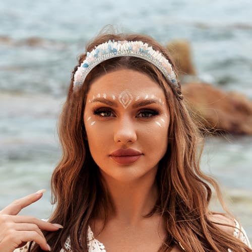 Coxiva Beach Hair Hoops Accessories Shell Stones Headbands Vacation Hairband Rhinestone Headpiece for Women