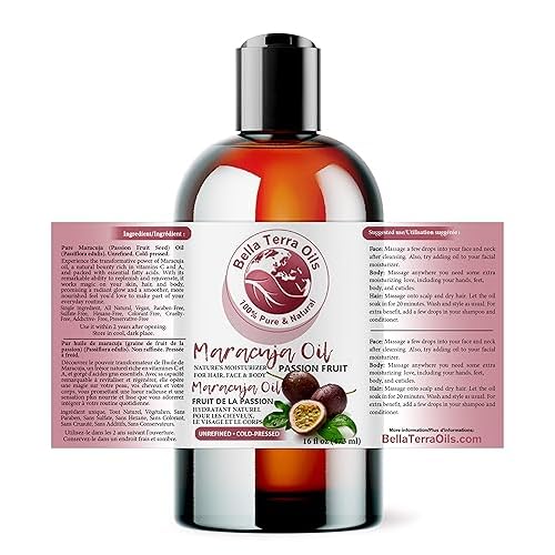 Bella Terra Oils - Maracuja Seed Oil 16oz - Cold-Pressed Purity from Passion Fruit Seeds, Infused with Essential Minerals & Fatty Acids, A Beacon for Skin Care Enthusiasts