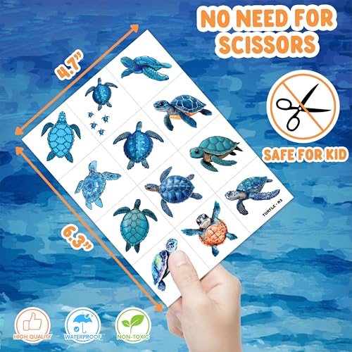 Ocean Turtle Temporary Tattoos 96PCS - 8 Sheets Party Favors