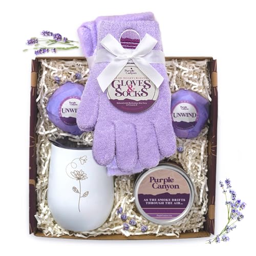 Purple Canyon Spa Gift Box for Women | Relaxing Lavender Stress Relief Gift for Women | All Natural Ingredients | 6 Peice Set