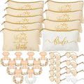 Sweetude 27 Pcs Bridesmaid Proposal Gift Bride Cosmetic Makeup Bags Bridal Hair Scrunchies Ties Heart Shape Sunglasses for Wedding Bachelorette Party Favor(Champagne, White)