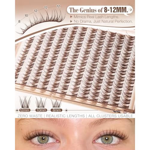 Brown Lash Clusters Kit 8-12MM Natural Cluster Eyelash Extensions Kit Wispy Cluster Lashes Dark Brown Individual Lashes C Curve Eyelash Clusters Short 144Pcs Pesta?as Postizas Marr?n