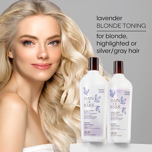 Bain de Terre Lavender Blonde Toning Conditioner, Neutralize Brassy Tones for Cool Blonde, Highlighted or Gray Hair, with Argan & Monoi Oils, Paraben-Free, Vegan,13.5 Fl Oz