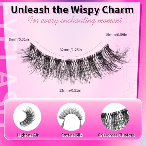 3D Wispy False Eyelashes - 10 Pairs Fluffy Cluster Lashes
