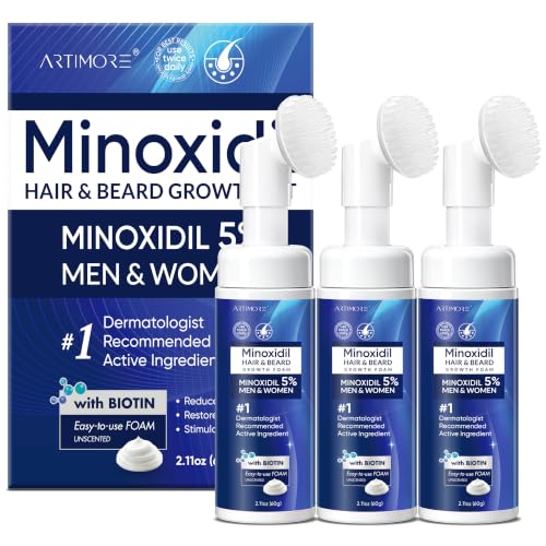 Artimore 6oz Minoxidil Foam for Hair & Beard Growth - Pack of 3 (2oz Each)
