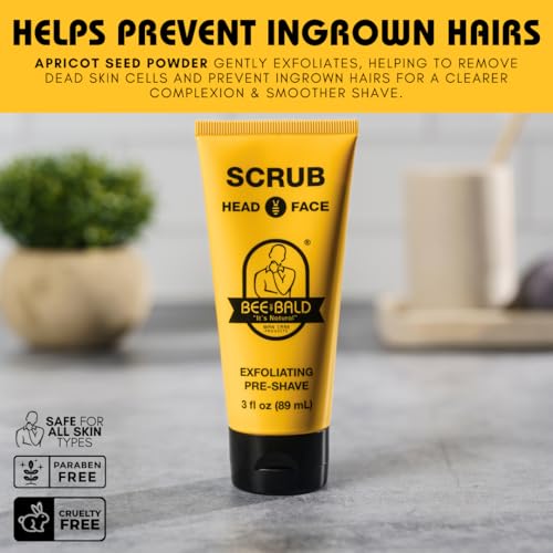 Bee Bald SCRUB Exfoliating Pre-Shave for Deep Cleans & Removing Pore Clogging Dirt, Oil & Dry Flaky Skin. Prepares You For a ¡®Super Close Shave¡¯, 3 Fl Oz
