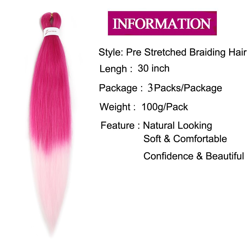 Pre Stretched Braiding Hair Extensions 30 Inch 3 Packs Long Professional Crochet Twist Braids Hair Synthetic Box Braiding Hair Hot Water Setting Soft Yaki Texture(30 Inch,227C/Light Pink)