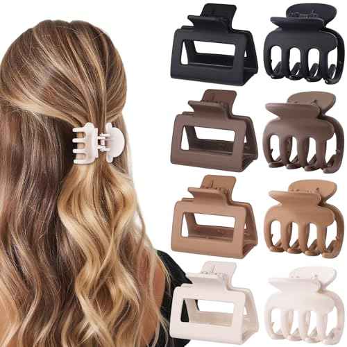 Medium Hair Clips Combination 2 Styles Small Claw Clips for Thin Hair 8 Pcs Matte Non-slip Rectangle Jaw Clips Square Hair Accessories for Women and Girls (Brown)