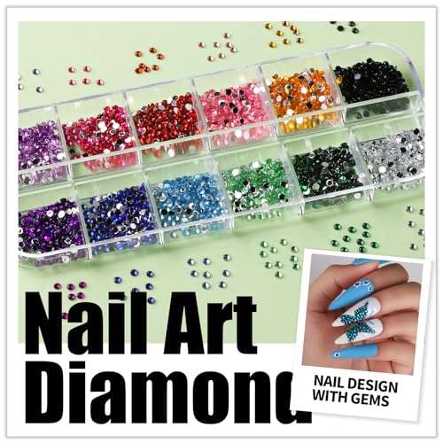 Teenitor Nail Art Brush Set with Stickers, Gems & Foils – 15 Brushes, 12 Glitter Pots