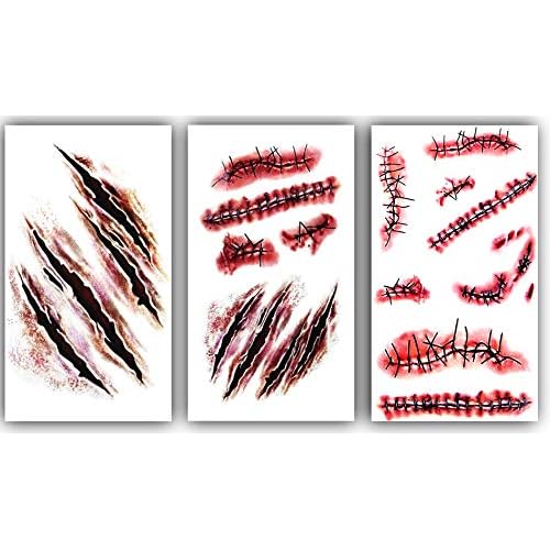 9pcs Halloween zombie makeup Fake Bloody Wound Stitch Scar Waterproof Temporary Tattoo Sticker Halloween Masquerade Prank Makeup Props