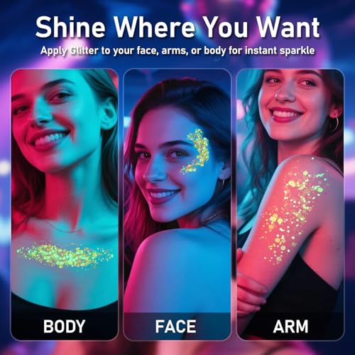 12 Colors Glow Body Glitter Gel - UV Glow in Dark
