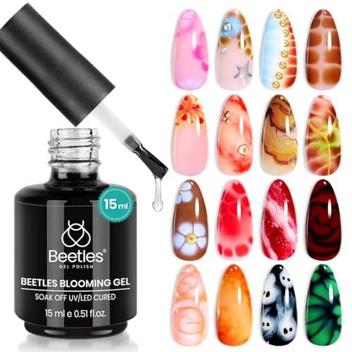 Beetles Gel Nail Kit Short Almond with Nail Dehydrator and Primer, 576Pcs Half Matte Etch-X Nail Tips Solid Nail Glue Mini Nail Lamp Nail Extension Set Gift, with Blooming Gel 15ml for Spreading Effec