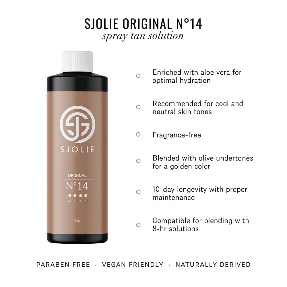 SJOLIE Spray Tan Solution - No. 14 - Dark Depth Tanning Spray | Hydrating Sunless Tanner for Long Lasting, Dark Bronze Finish (8oz)