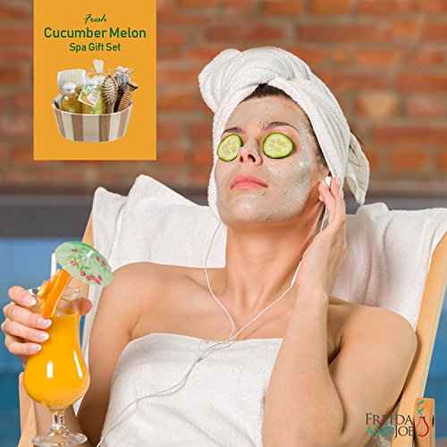 Wooden Massage & Reflexology Kit for Women at-Home Spa Kit for All-Over Body Relaxation & Rejuvenation with Fresh Cucumber Melon Aromatherapy Bath & Body Set