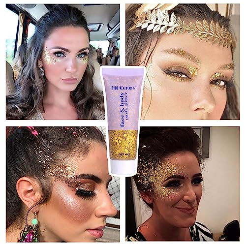Gold Glitter Gel & Face Gems Rhinestones Makeup Set