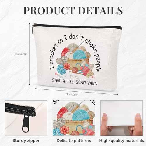 Funny Crocheting Gifts Makeup Bag for Women Knitting Gift for Crochet Beginner Crochet Lovers Friends Crocheters Accessories Cosmetic Bag