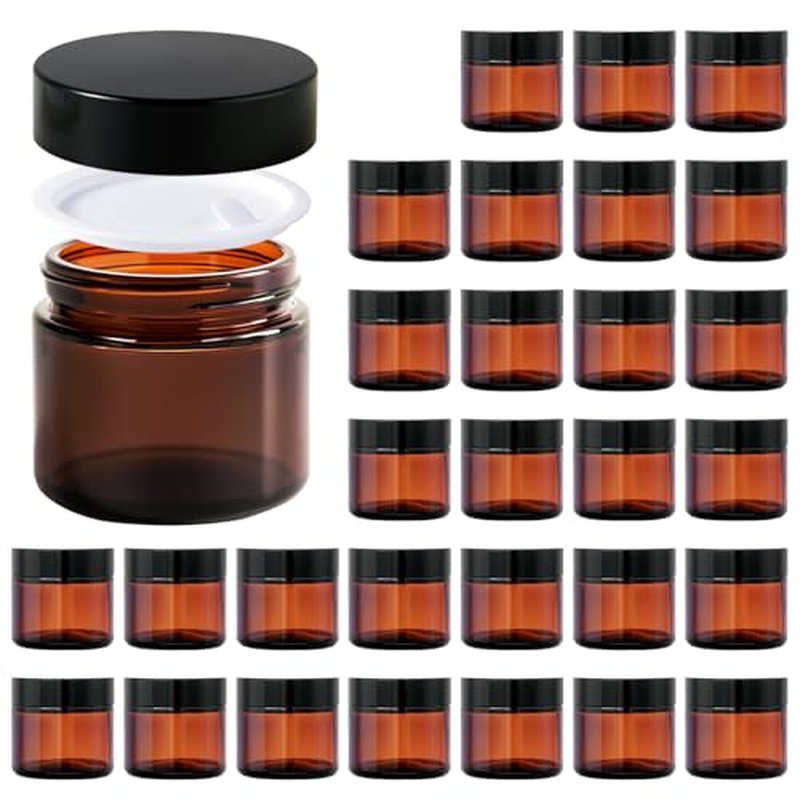 30 Pack 2oz Amber Glass Jars with Lids - Airtight Cosmetic Containers