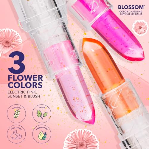 Blossom Moisturizing Color Changing Shimmering Lip Balm Sparkle Lip Stain Tint, Infused with Real Flowers, 3g, Blush