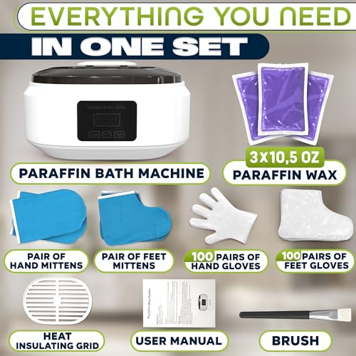 Paraffin Wax Machine for Hand and Feet ? Full Set Hand Wax Paraffin Machine 3400ml ? 110V Use Only, NOT ¬³ompatible with 220V Power | Adjustable Temperature (Two Modes) | Soft and Smooth Skin at Home